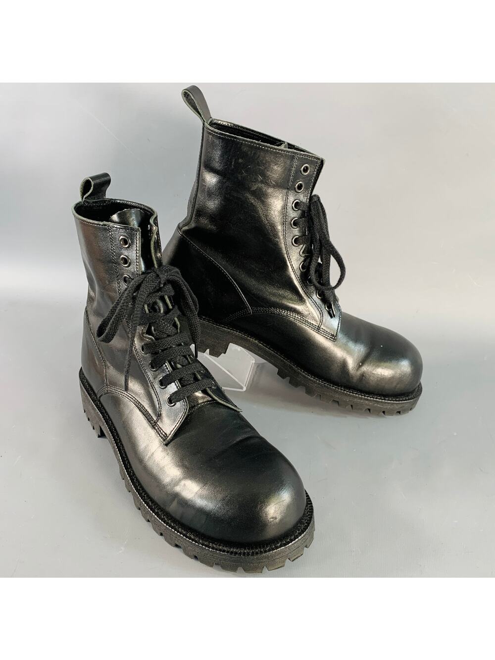 COMME des GARCONS HOMME PLUS Size 10 Black Leather Pull On Military Boots